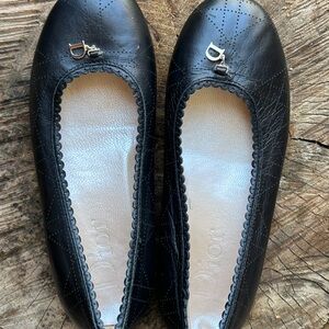 Dior Girls Black Leather Ballet Flats